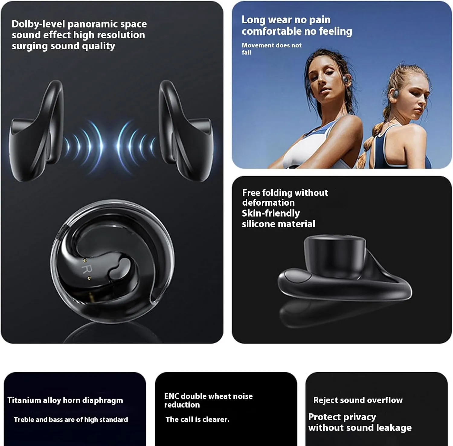 Entrancet AI Translator Earbuds, Entrancet Earbuds, AI Translation Earbuds Real Time Wireless OWS Bluetooth 5.4 Support 150 Languages Equipped with AI App (Black)