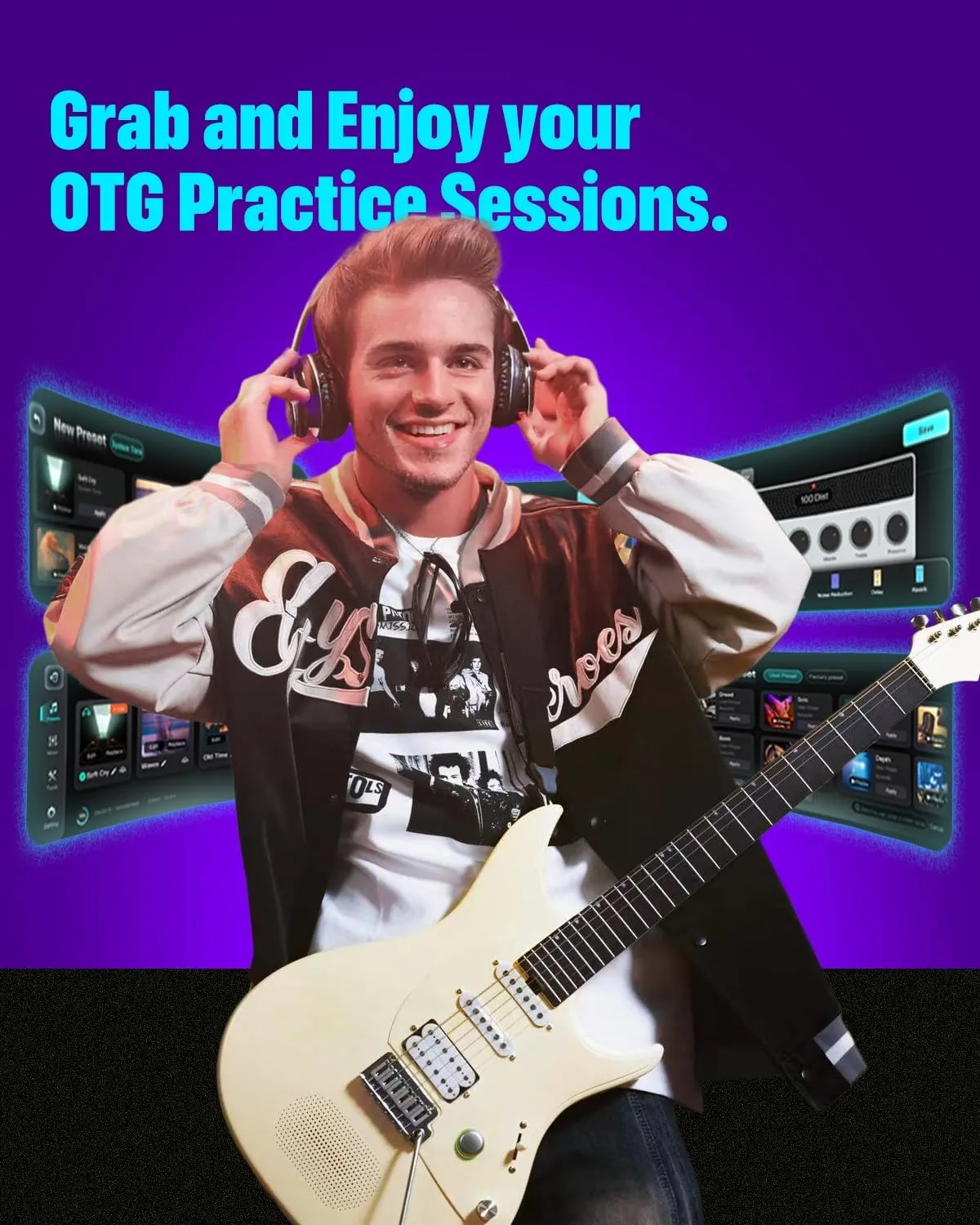 Enya Electric Guitar Inspire 39" Smart Electric Carbon Fiber Guitarra with 15W Wireless Speaker, 20 Distinct Tones, Onboard Presets, Charging Cable, Adjusting Wrench, and Gig Bag