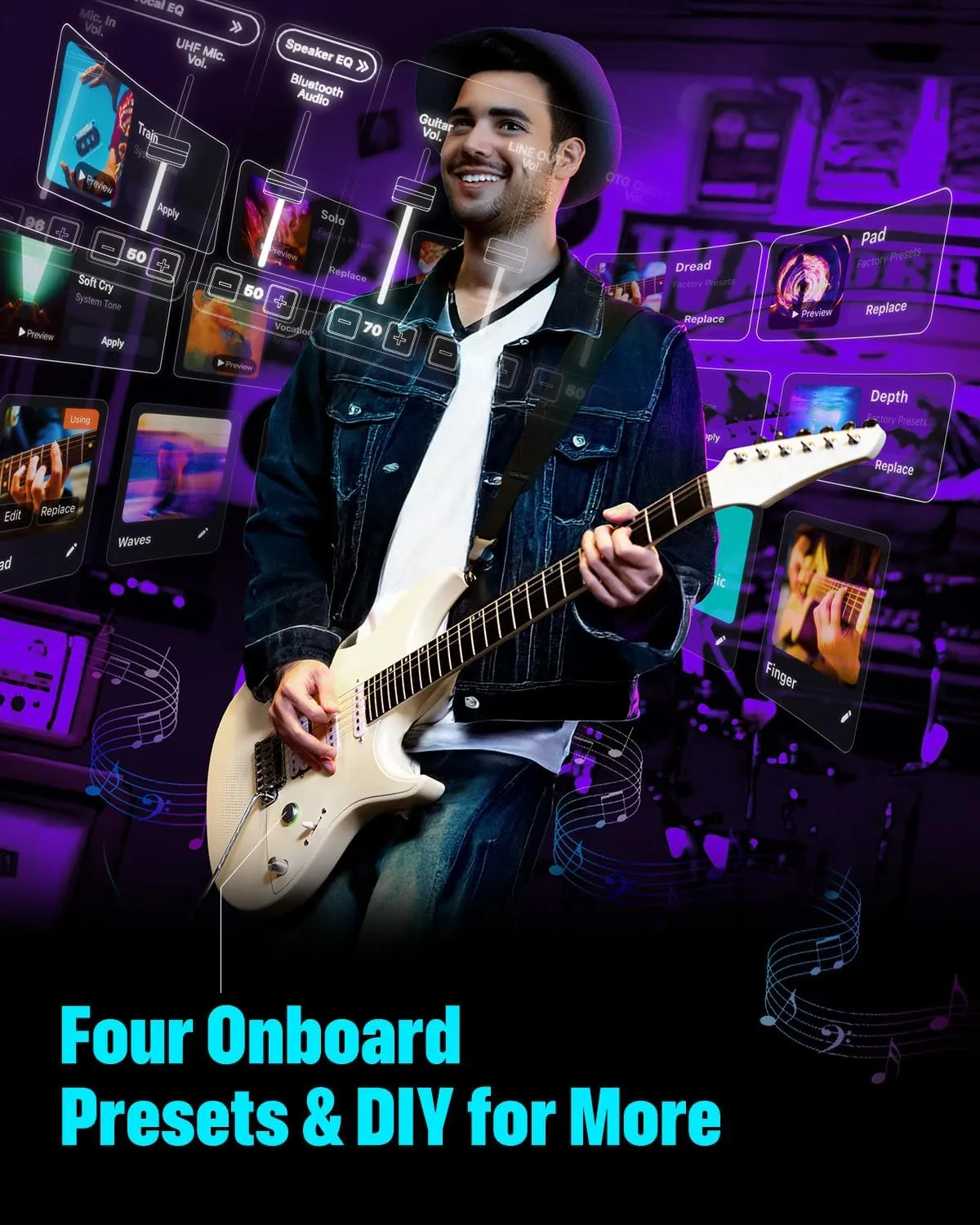 Enya Electric Guitar Inspire 39" Smart Electric Carbon Fiber Guitarra with 15W Wireless Speaker, 20 Distinct Tones, Onboard Presets, Charging Cable, Adjusting Wrench, and Gig Bag