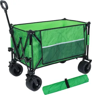 ESPIDOO Heavy-Duty 480lbs Folding Wagon Cart: All-Terrain Beach Wheels & Picnic Mat - Large 150L Capacity with Drink Holders & Brakes - Camping Garden Sports Gear for Outdoor Enthusiasts