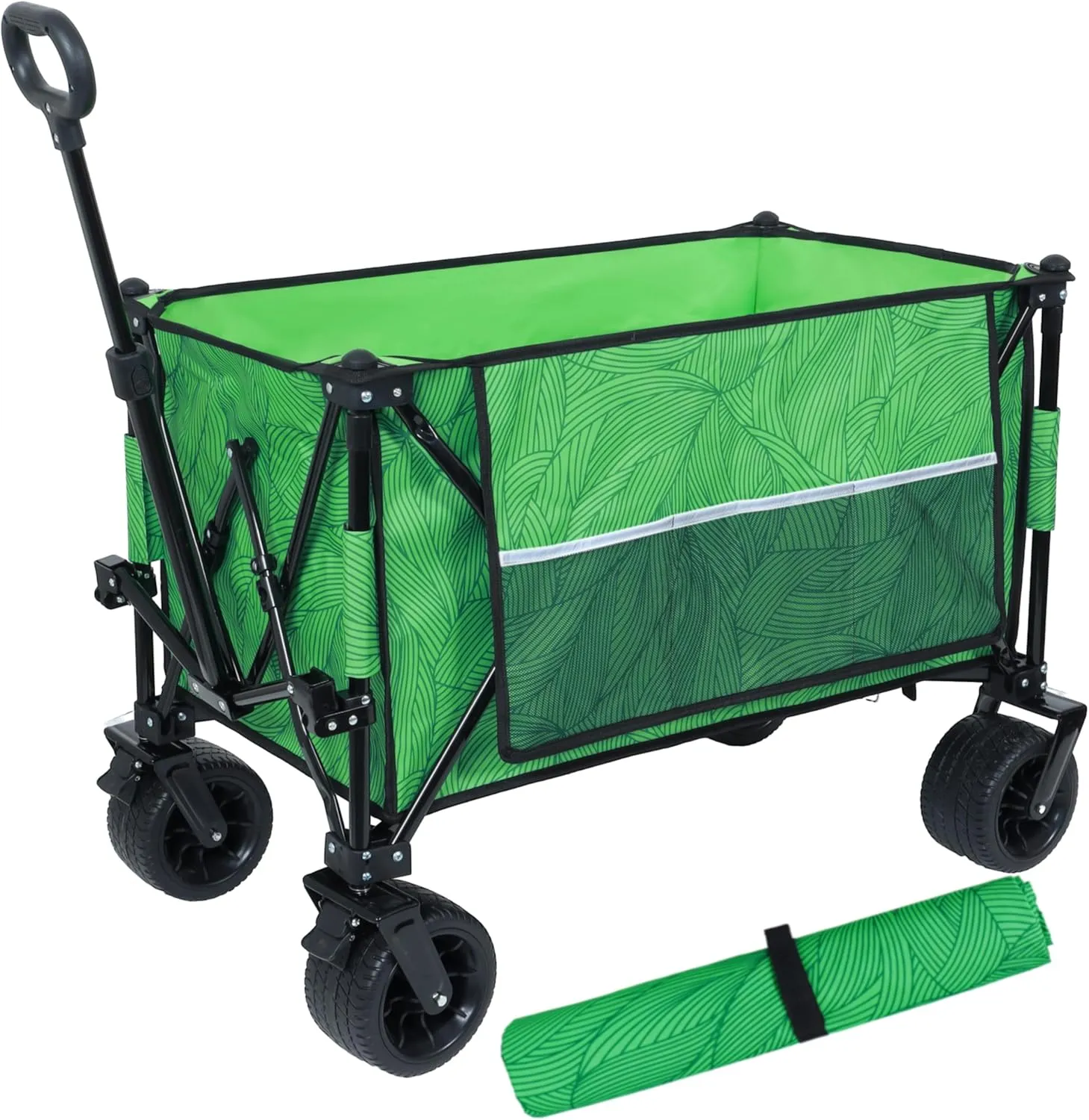 ESPIDOO Heavy-Duty 480lbs Folding Wagon Cart: All-Terrain Beach Wheels & Picnic Mat - Large 150L Capacity with Drink Holders & Brakes - Camping Garden Sports Gear for Outdoor Enthusiasts