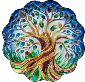 Evergreen Garden 18 inches Glass Bird Bath Bowl, Glass Painted Birdbath or Wild Bird Feeders for Outdoor Bird Bath Stand, Bird Bath Replacement Bowls Only (Tree of Life)