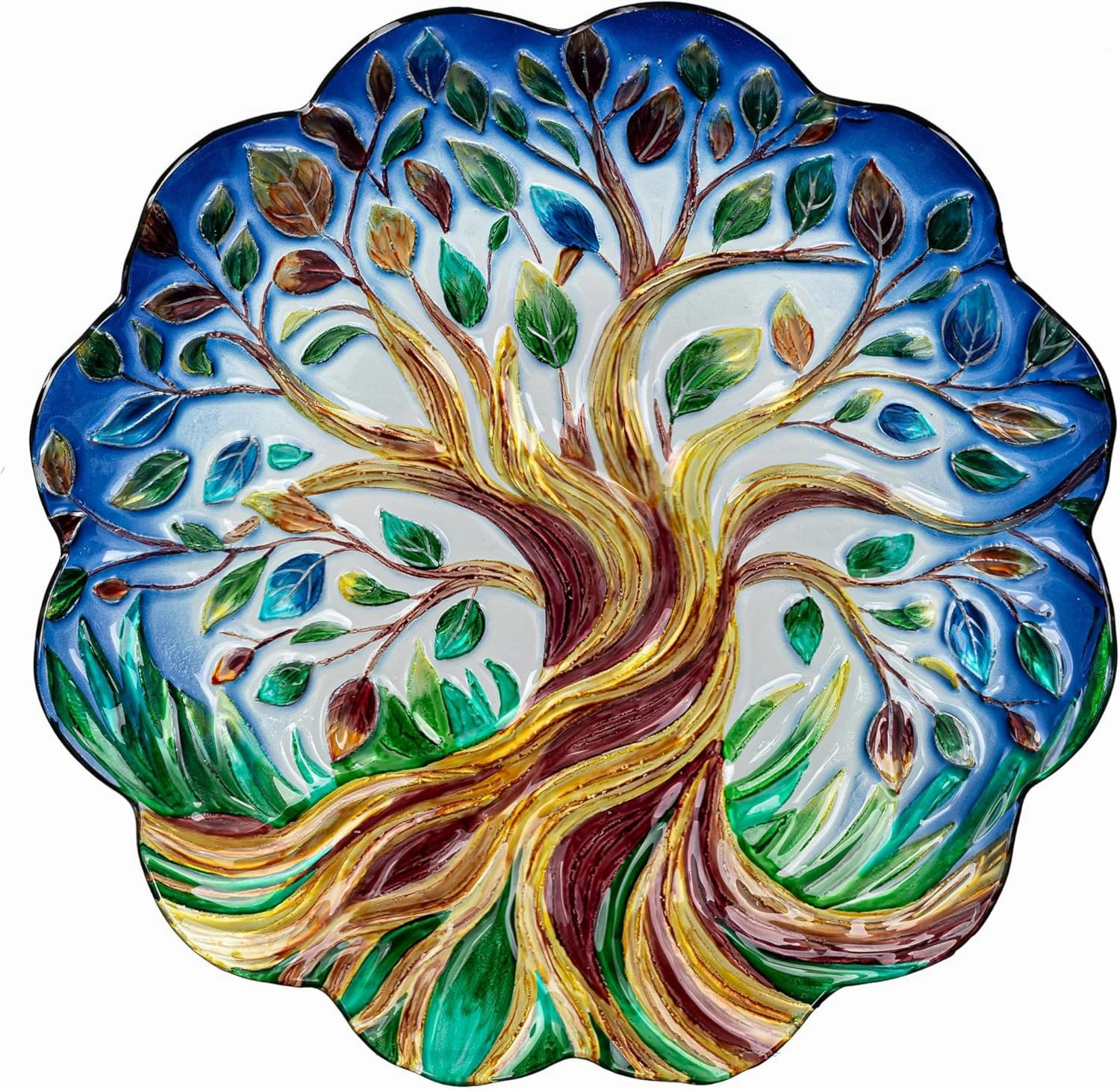 Evergreen Garden 18 inches Glass Bird Bath Bowl, Glass Painted Birdbath or Wild Bird Feeders for Outdoor Bird Bath Stand, Bird Bath Replacement Bowls Only (Tree of Life)