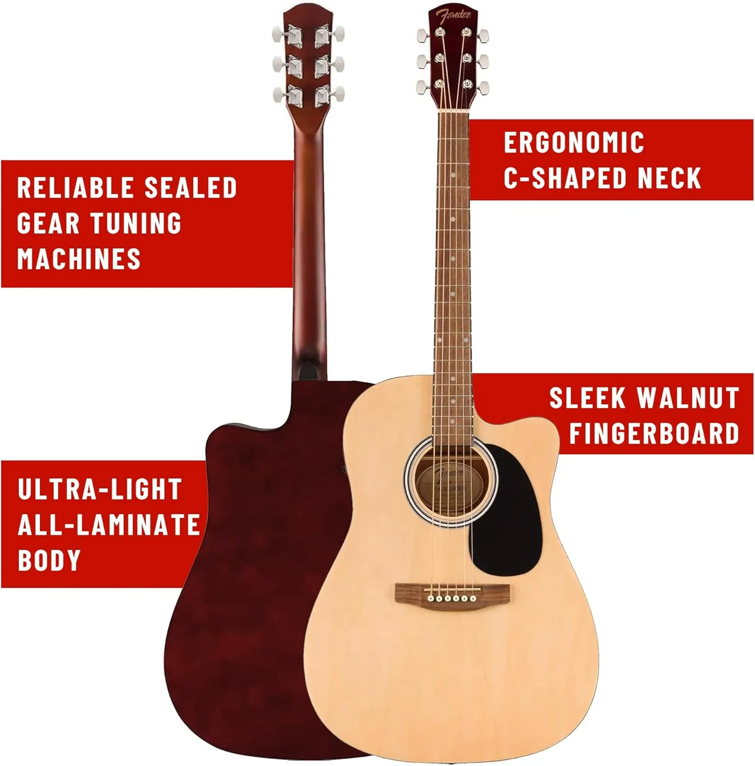 Fender Dreadnought Acoustic-Electric Guitar - Natural Bundle with Gig Bag, Strap, Strings, Picks, and Austin Bazaar Instructional Video