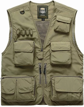 FEOYA Men Fishing Vest Multi Pockets Zipper Lightweight Plus Vest for Photography Climbing Hiking