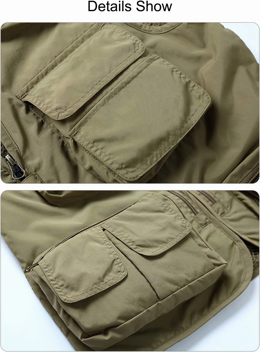 FEOYA Men Fishing Vest Multi Pockets Zipper Lightweight Plus Vest for Photography Climbing Hiking