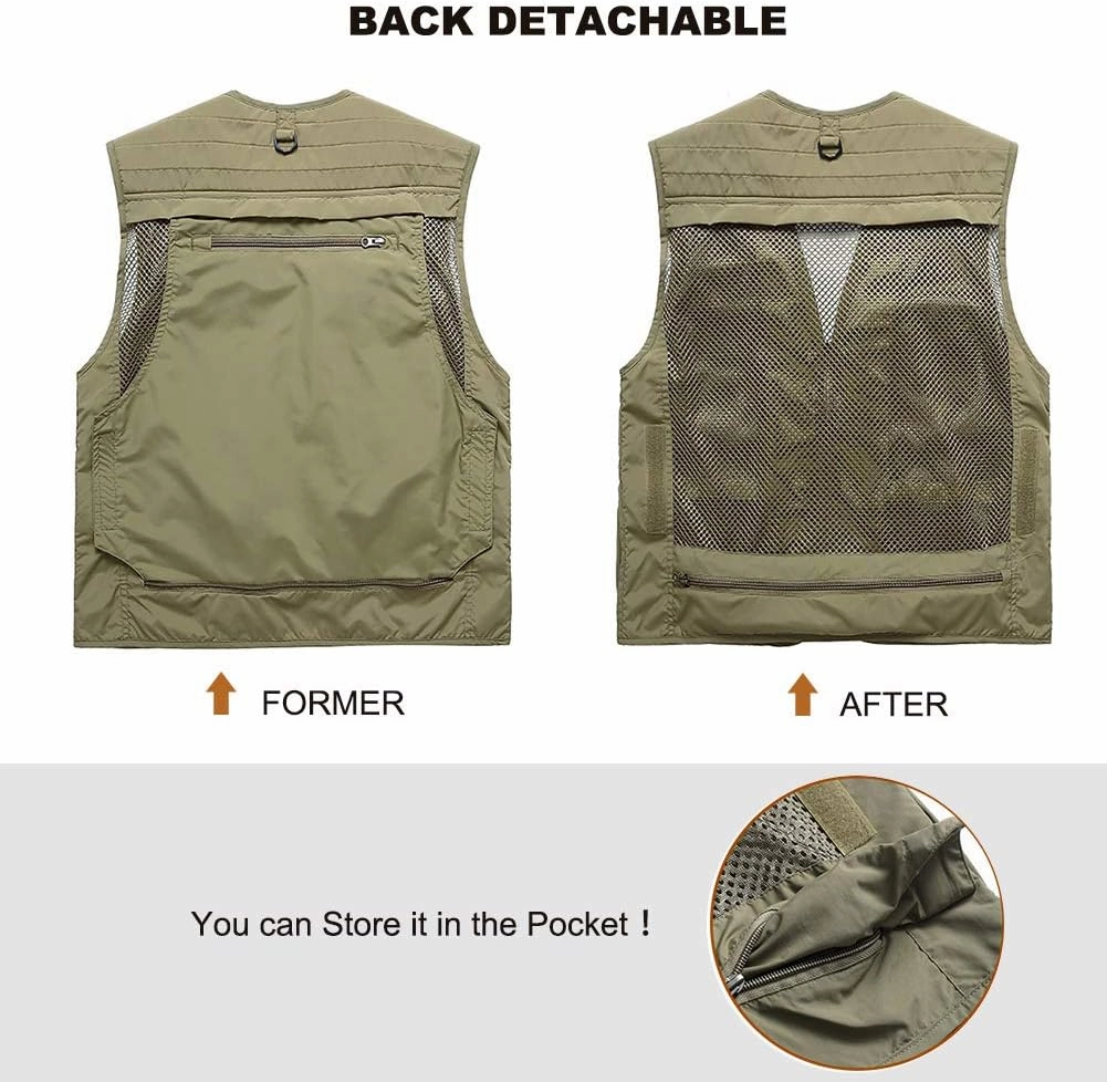FEOYA Men Fishing Vest Multi Pockets Zipper Lightweight Plus Vest for Photography Climbing Hiking