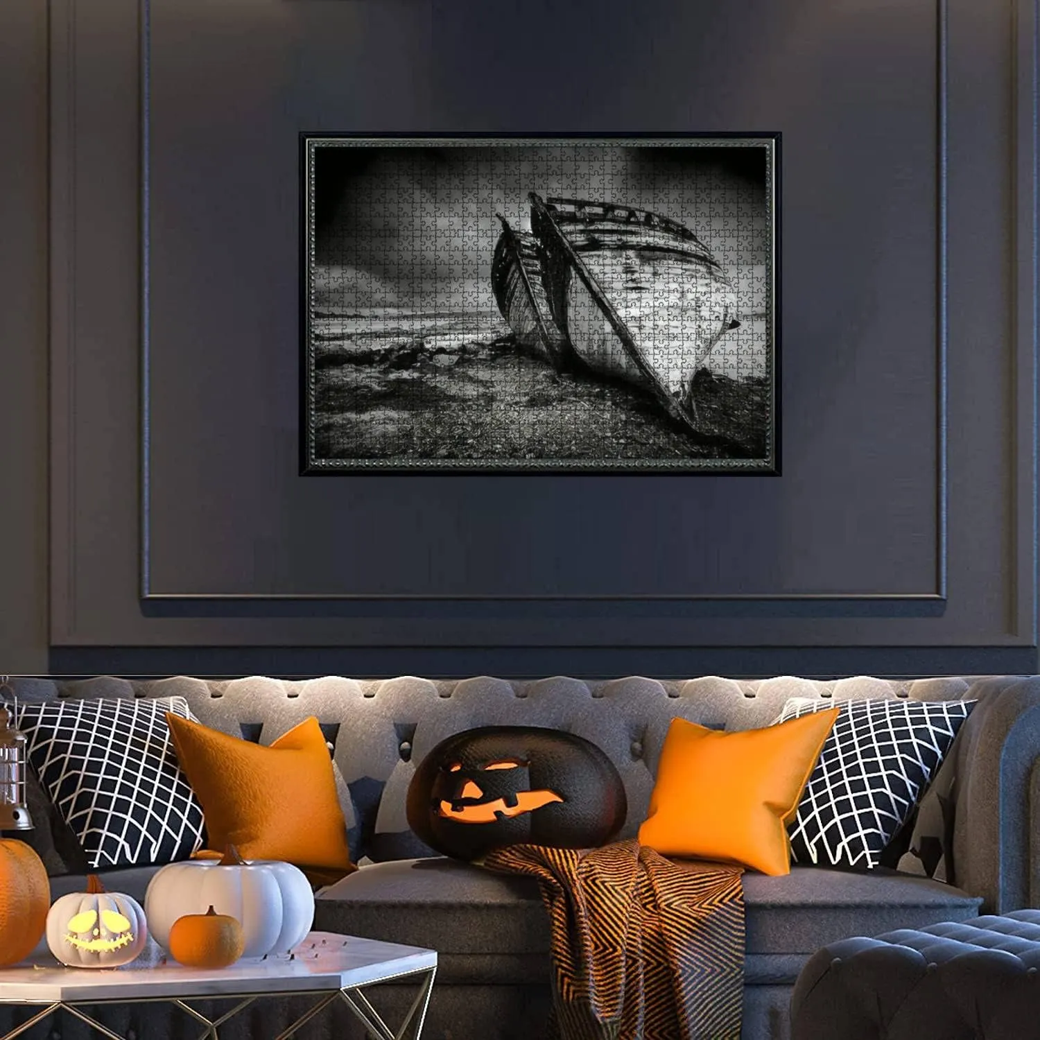 FINE Art Old Derelict Wooden Boats ON Beach Moody Black and White 1000 Piece Jigsaw Puzzle Game - Colorful Large Puzzles Artwork for Adults Teens Puzzle Game Toy Gift