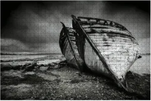 FINE Art Old Derelict Wooden Boats ON Beach Moody Black and White 1000 Piece Jigsaw Puzzle Game - Colorful Large Puzzles Artwork for Adults Teens Puzzle Game Toy Gift