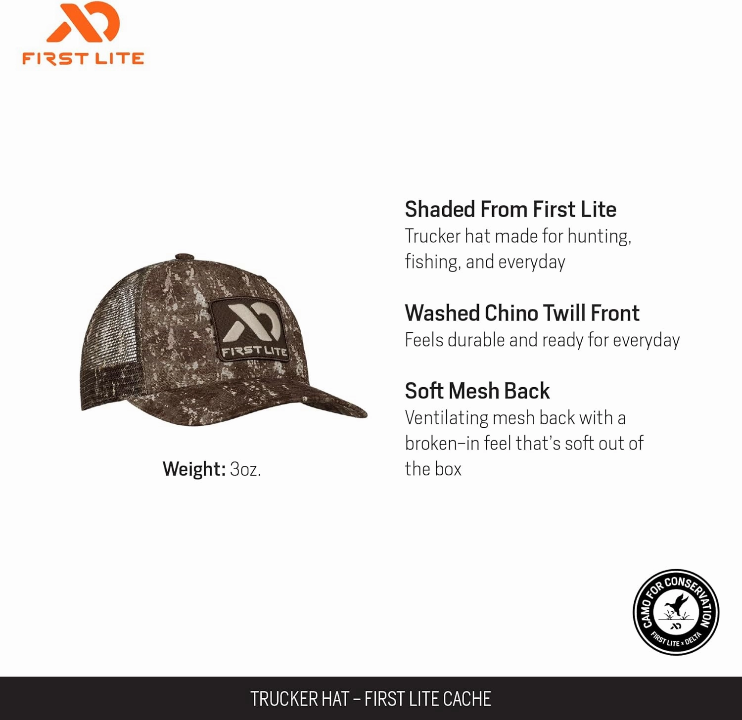 First Lite Trucker Hat - Lightweight Mesh Hunting Cap