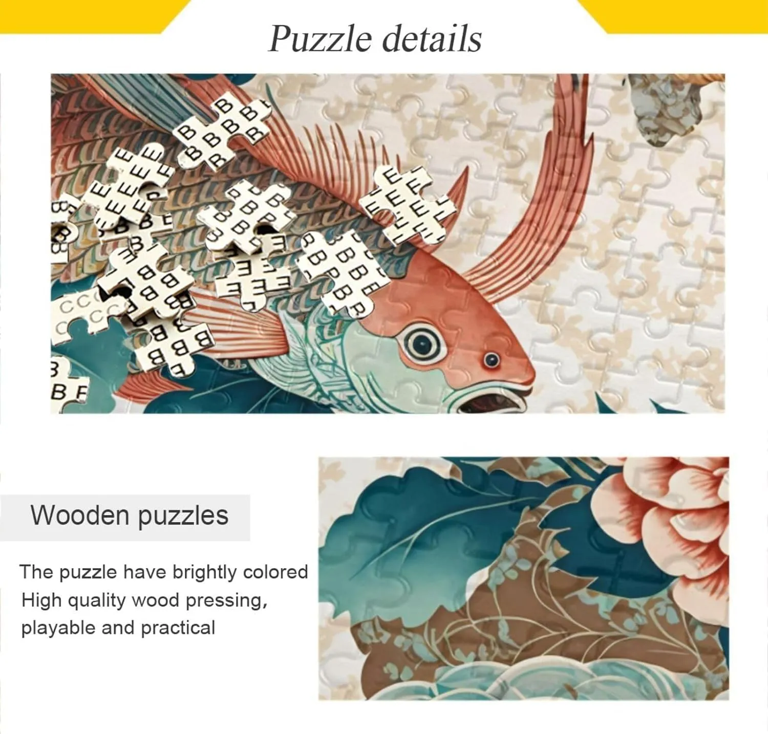 Fish Flower Jigsaw Puzzles for Kids Adults 1000 Pieces, Fun Educational Games Toy Birthday Gift Art Home Decor Finish Size 29.5 x 20 Inches