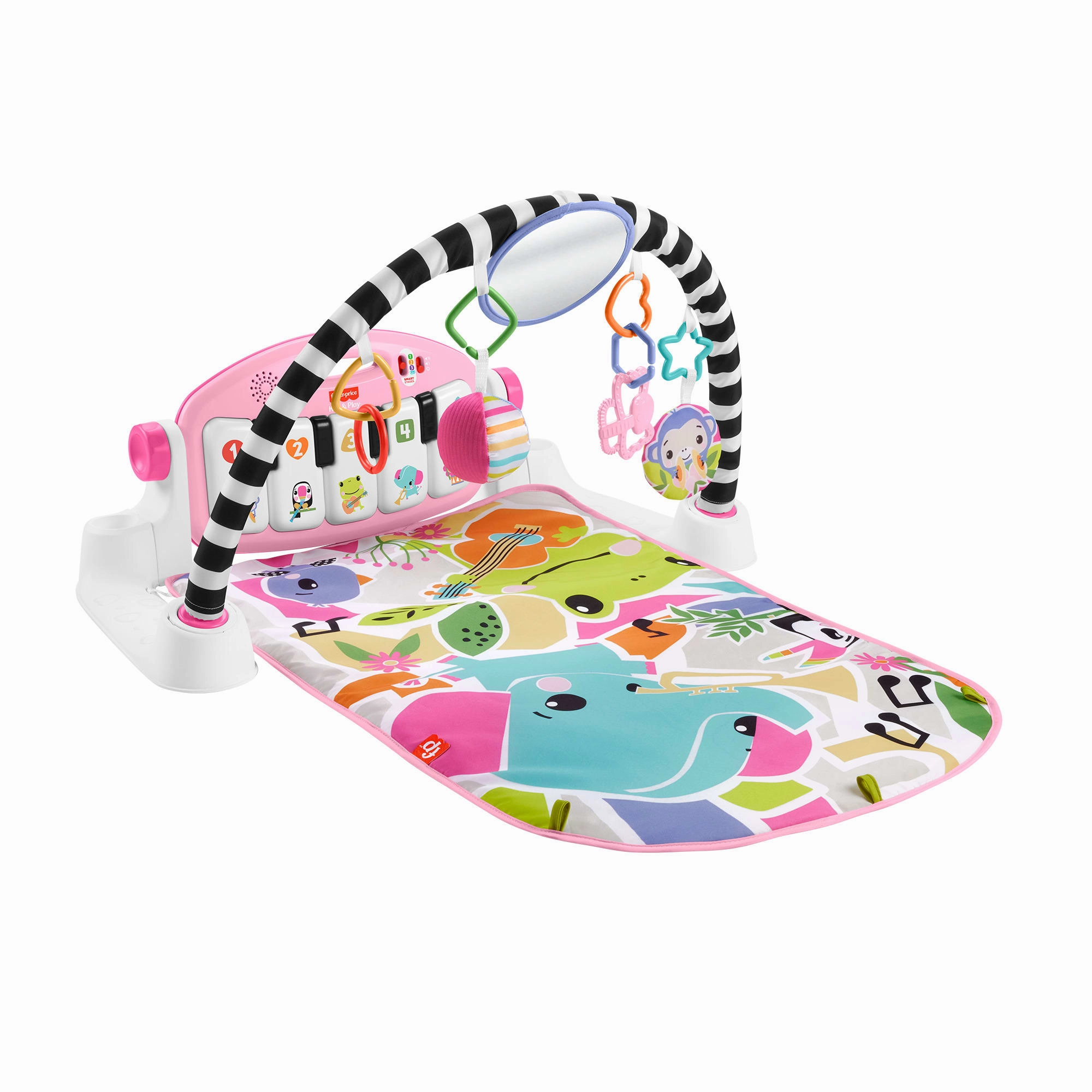 Fisher-Price Glow And Grow Kick & Play Piano Gym Baby Playmat With Musical Learning Toy, Pink, Queens English Version