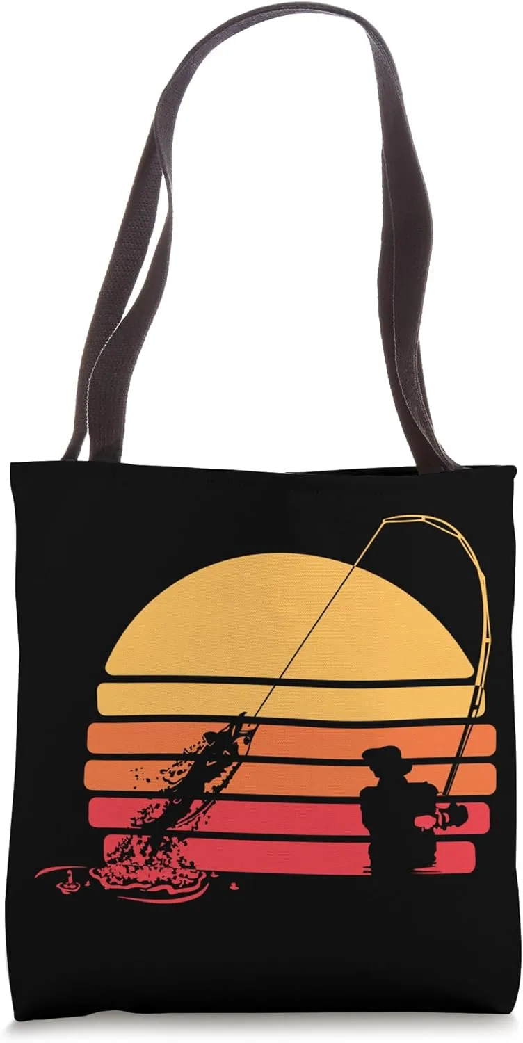 Fisherman Angler Fishery Retro Sunset Fishing Tote Bag