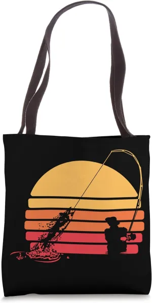 Fisherman Angler Fishery Retro Sunset Fishing Tote Bag