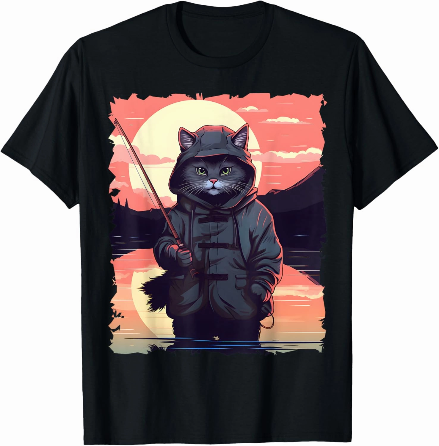 Fisherman Cat in Uniform Lakeside Fishing Cat T-Shirt
