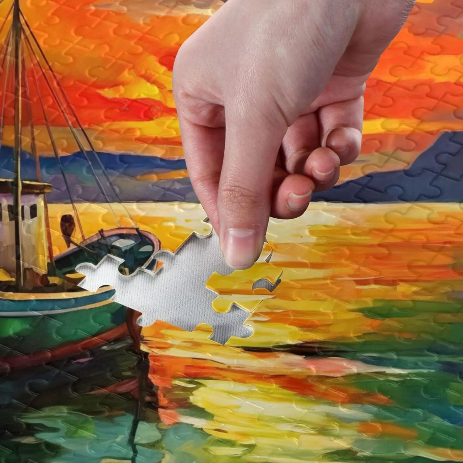 Fishing Painting Jigsaw Puzzles for Kids Adults 1000 Pieces, Fun Educational Games Toy Birthday Gift Art Home Decor Finish Size 29.5 x 20 Inches