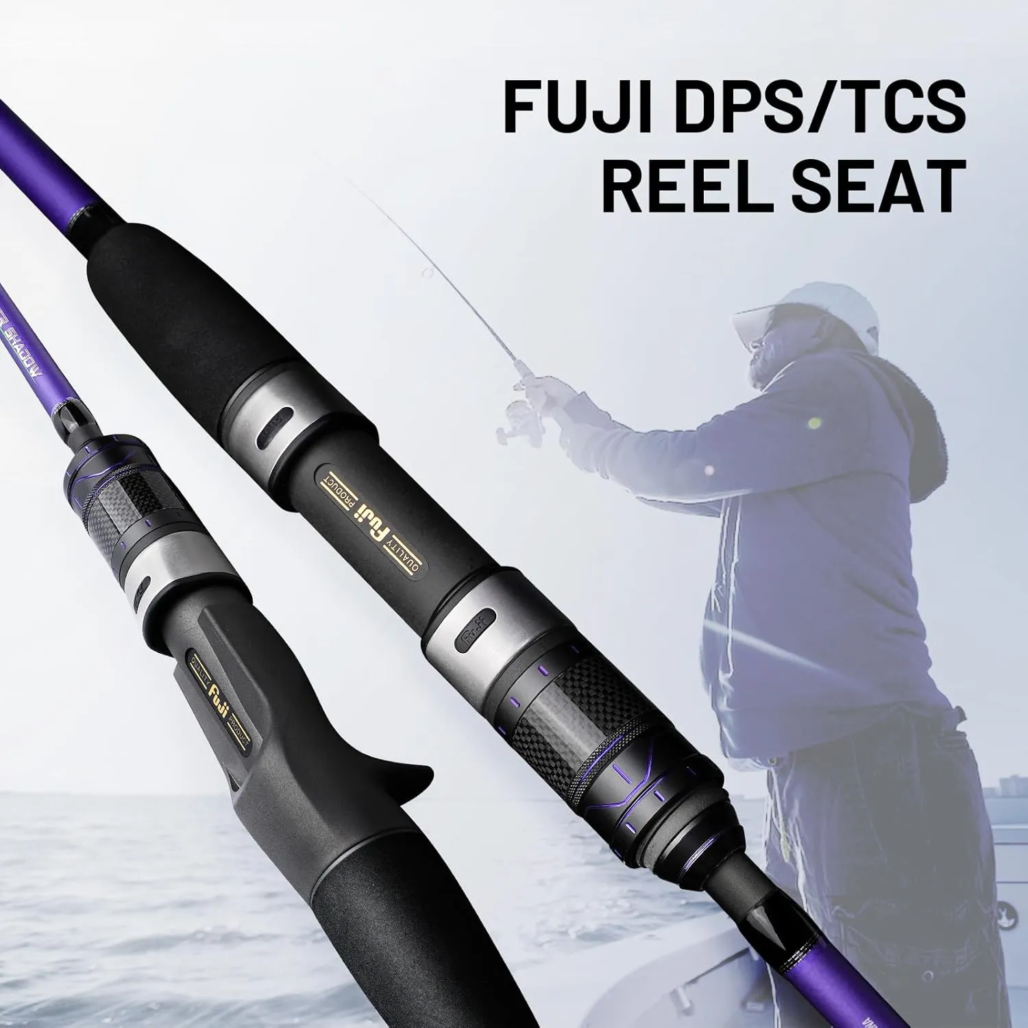 Fishing Rod, Cruiser Series Slow Jigging Rod, Fuji A Guide Rings, 40T 30T Carbon Fiber 2-Piece Spinning & Baitcaster Rod with EVA Handle and Fuji Reel Seat