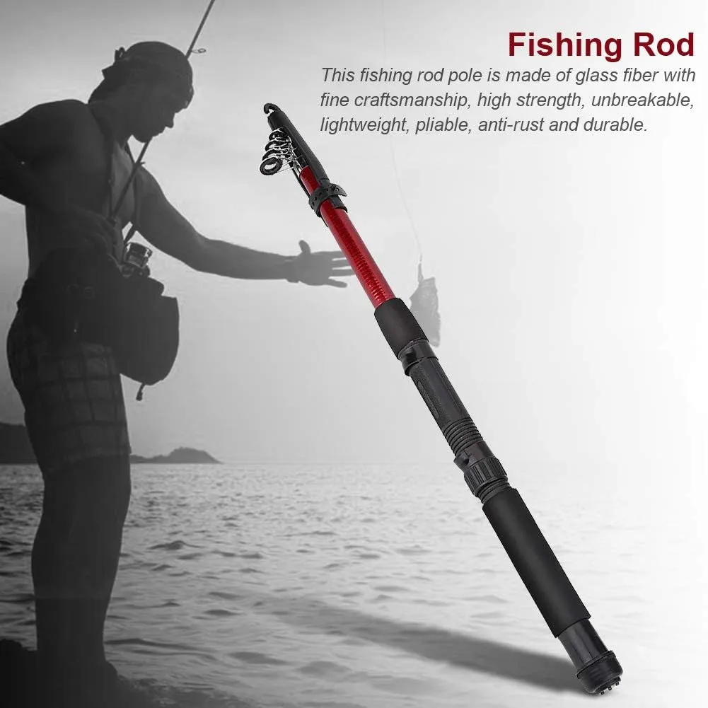 Fishing Rod, Telescopic Fishing Rod Reel Combo Lightweight Glass Fiber Pole with Ceramic Guide Rings for Traveling and Camping