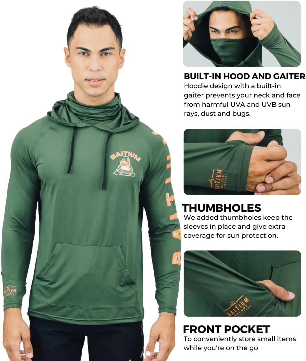 Fishing Shirts for Men,UPF50 Hooded Long Sleeve with Gaiter, Sun Protection Dry Fit Apparel, Face Mask, Fishing Clothes