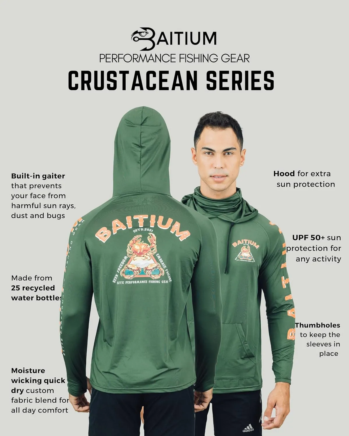 Fishing Shirts for Men,UPF50 Hooded Long Sleeve with Gaiter, Sun Protection Dry Fit Apparel, Face Mask, Fishing Clothes
