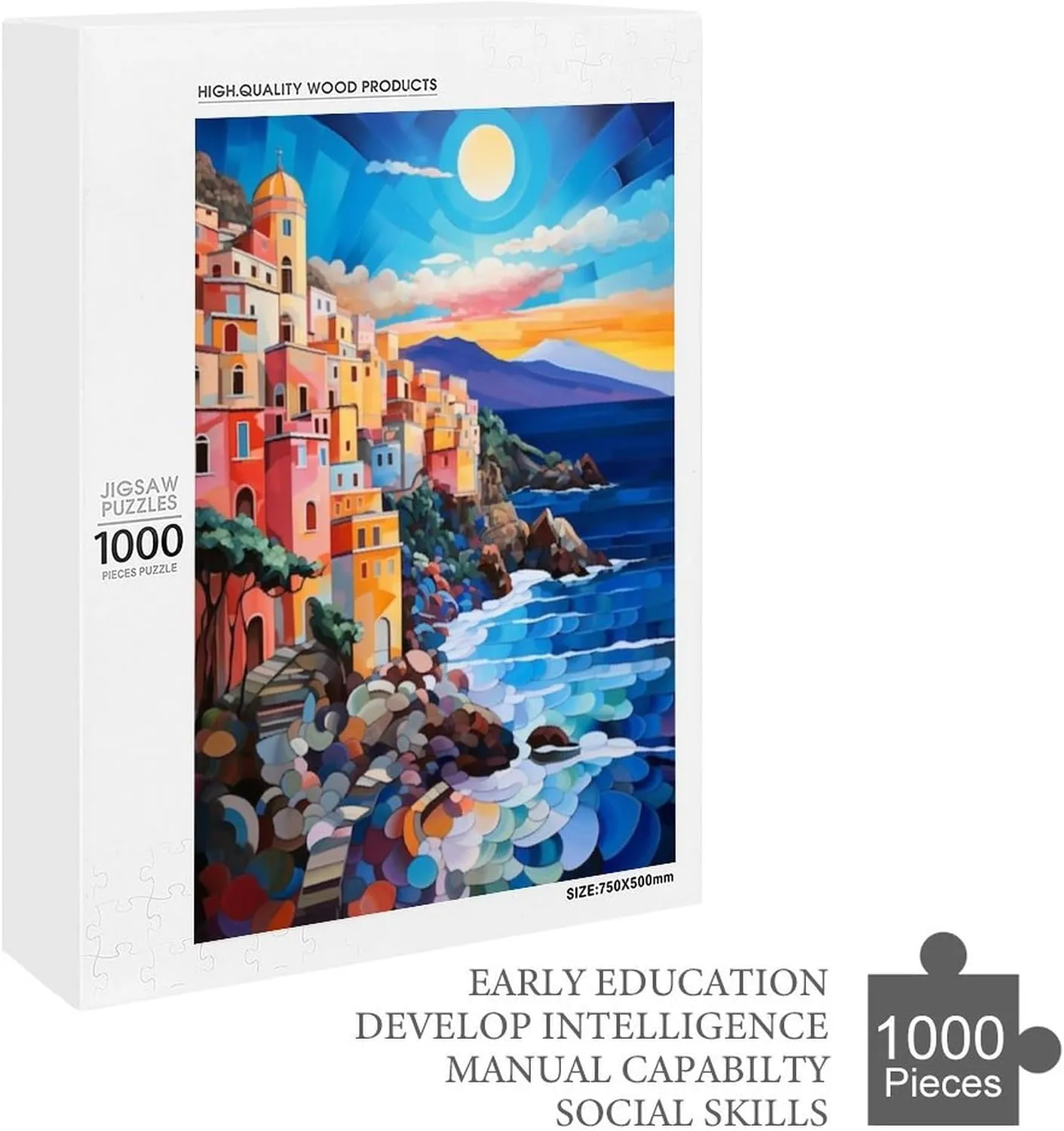 Fishing Village Colorful Puzzle for Adult Hard Challenge Puzzles 1000 Piece Jigsaw Puzzle for Adult and Kids Family Pieces Fit Together Perfectly