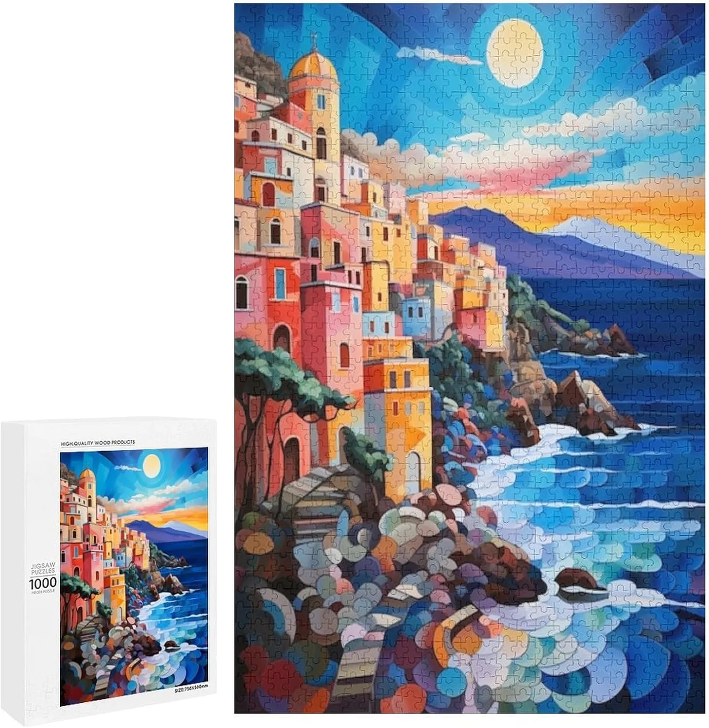 Fishing Village Colorful Puzzle for Adult Hard Challenge Puzzles 1000 Piece Jigsaw Puzzle for Adult and Kids Family Pieces Fit Together Perfectly