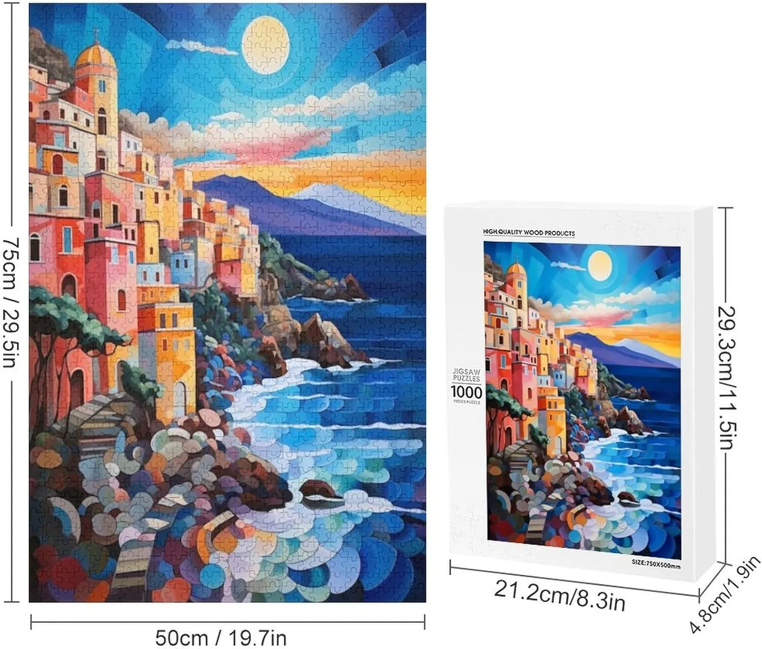 Fishing Village Colorful Puzzle for Adult Hard Challenge Puzzles 1000 Piece Jigsaw Puzzle for Adult and Kids Family Pieces Fit Together Perfectly