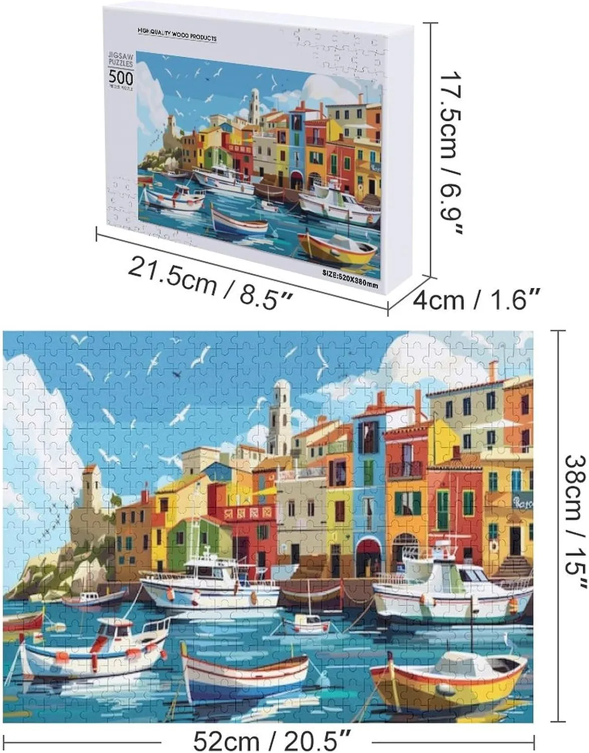 Fishing Village Gradient Rainbow Puzzle 500 Piece Puzzles Challenging Jigsaw Puzzles for Adults and Kids Hard Puzzle Challenging Game Toys