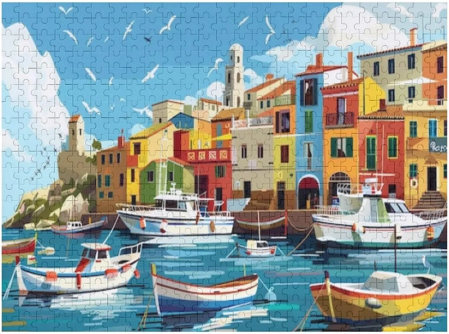 Fishing Village Gradient Rainbow Puzzle 500 Piece Puzzles Challenging Jigsaw Puzzles for Adults and Kids Hard Puzzle Challenging Game Toys