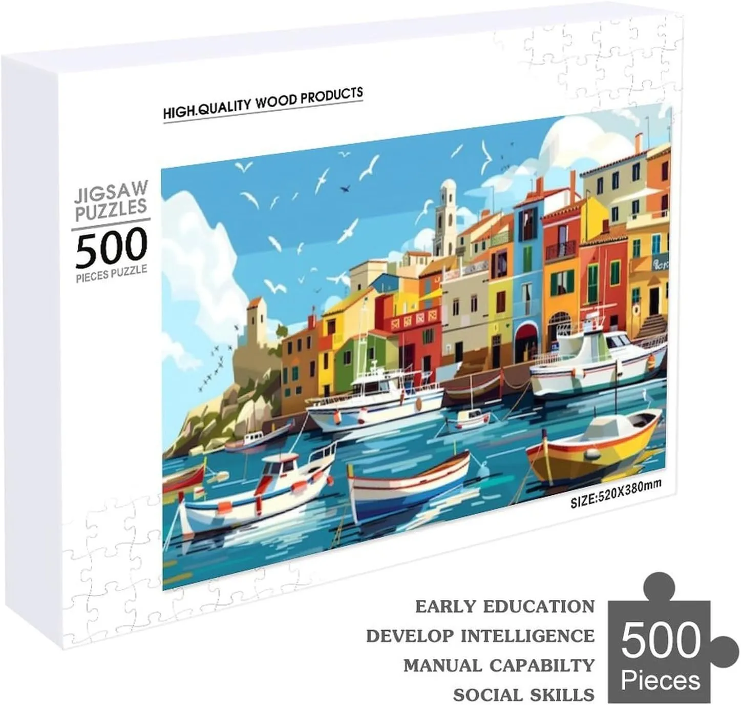 Fishing Village Gradient Rainbow Puzzle 500 Piece Puzzles Challenging Jigsaw Puzzles for Adults and Kids Hard Puzzle Challenging Game Toys