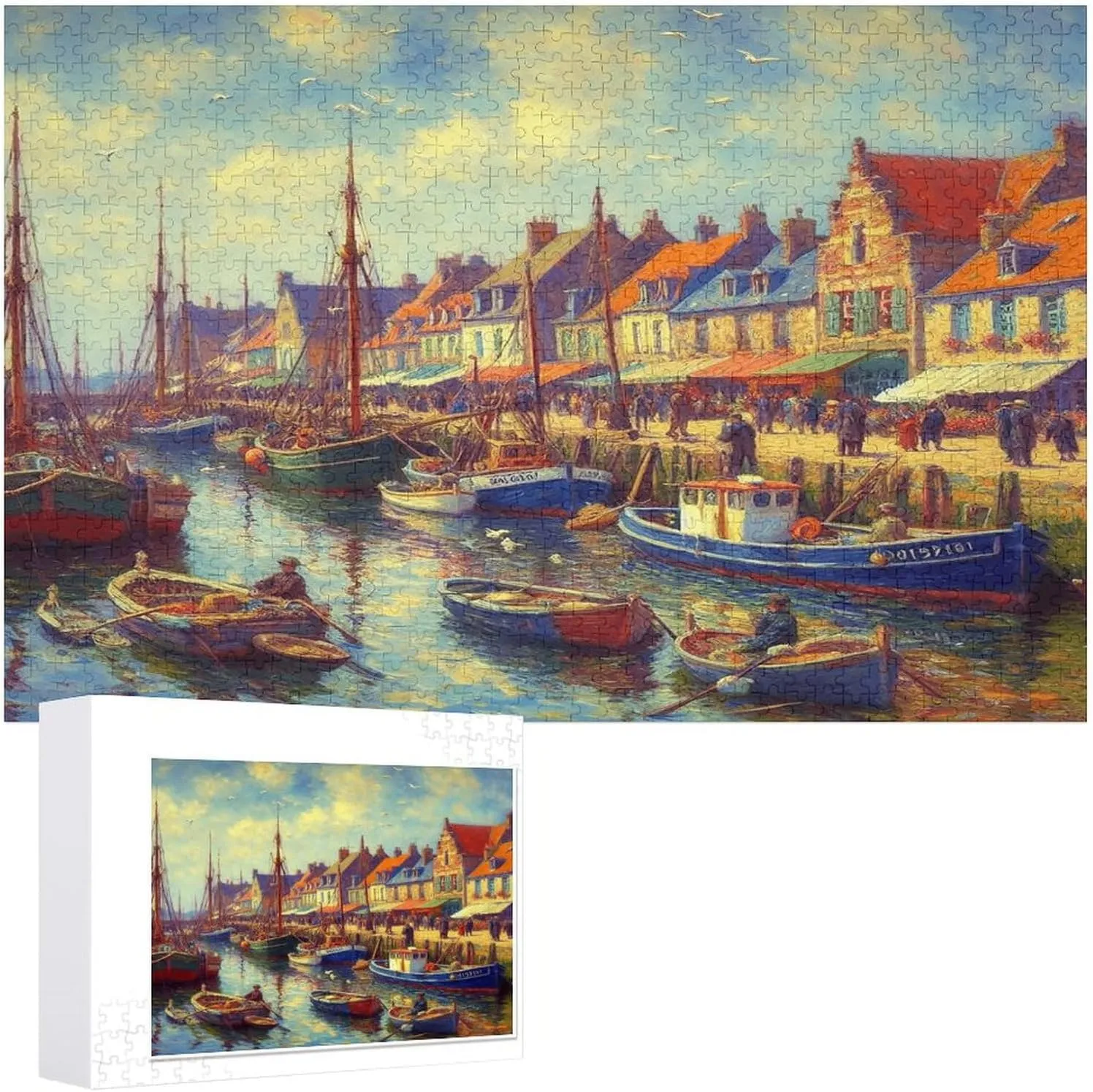 Fishing Village Jigsaw Puzzle for Adults and Kids Challenging Puzzle Game Nights Jigsaw Puzzle Unique Gifts 1000 Piece Funny Puzzles for Family Wedding Graduation Friends