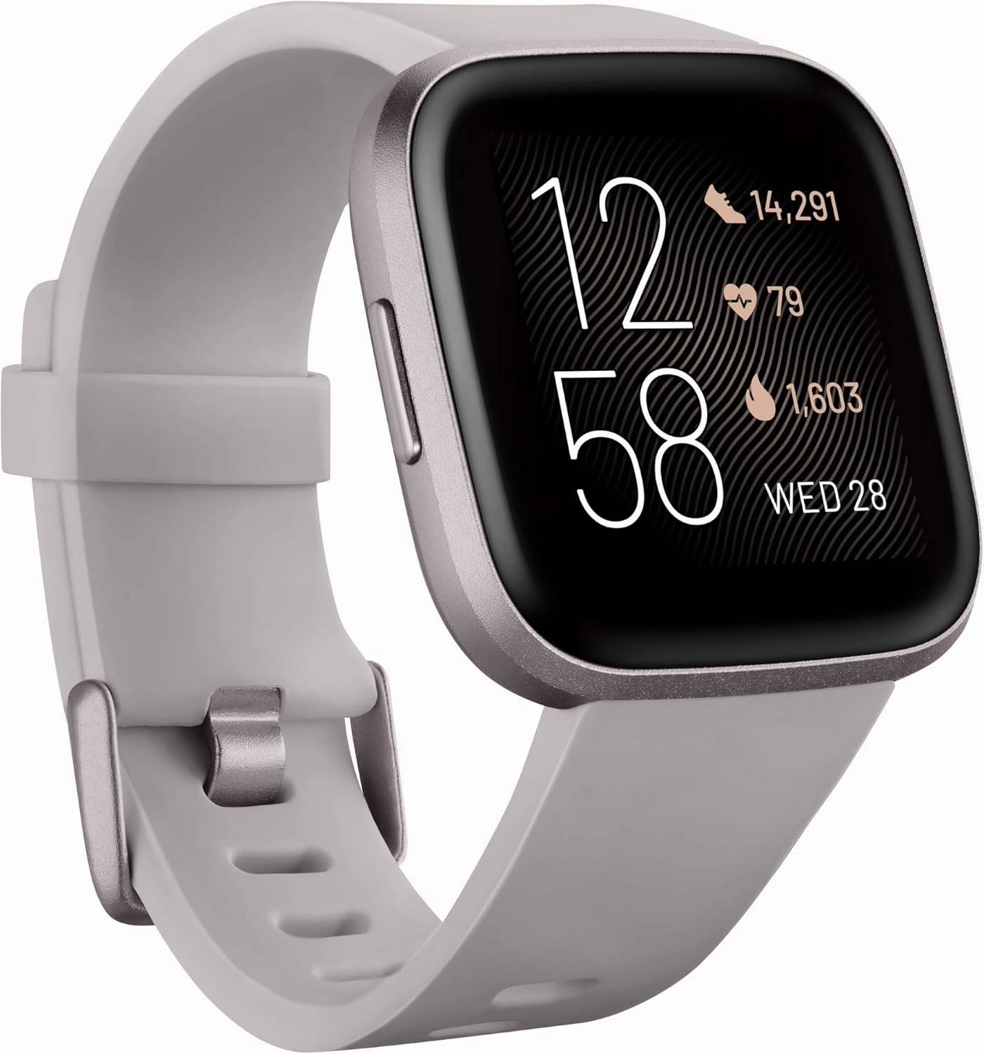 Fitbit Versa 2 Health & Fitness Smartwatch with Heart Rate, Music, Alexa Built-in, Sleep & Swim Tracking, Stone/Mist Grey, One S (Renewed)