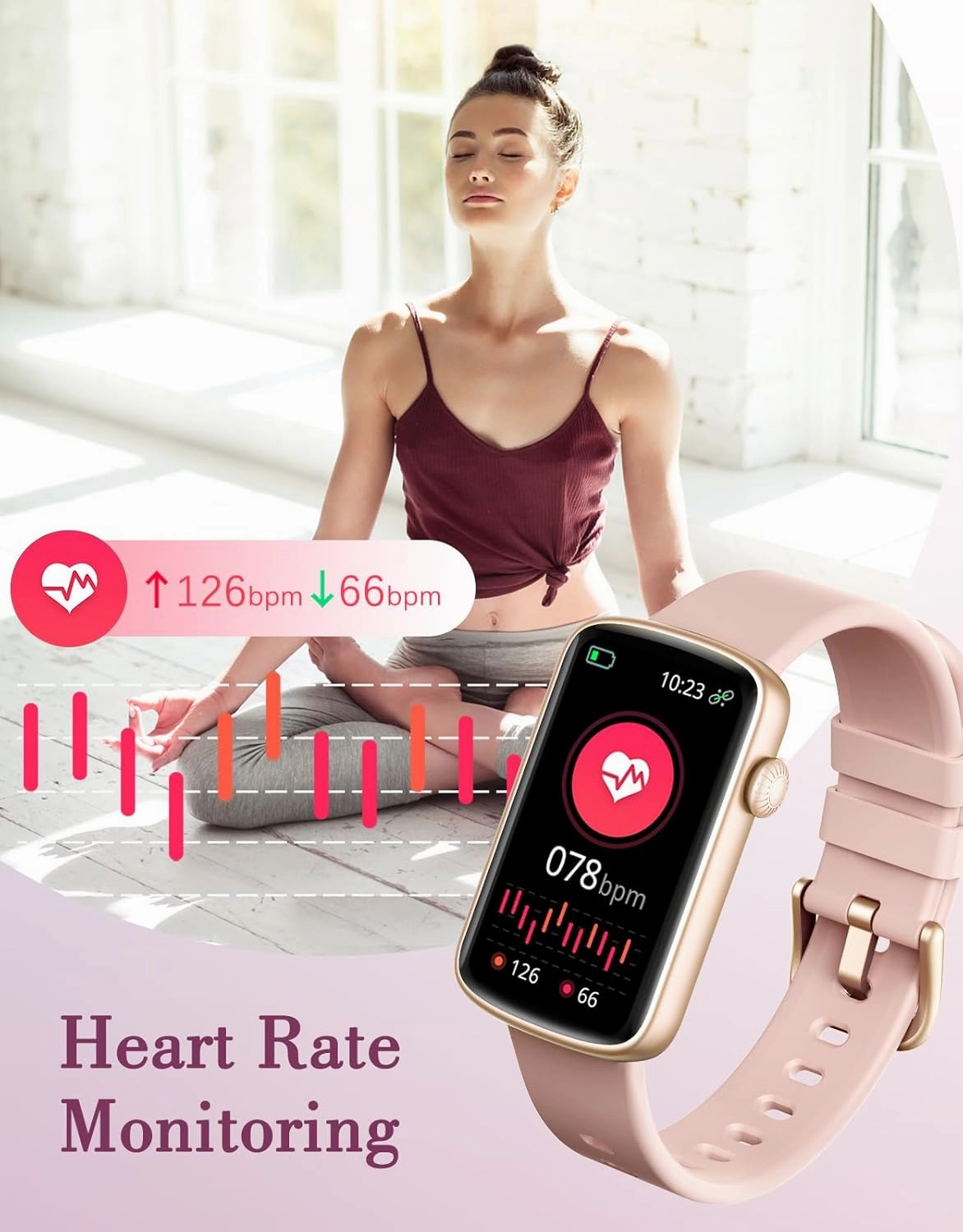Fitness Watches for Women, LYNN2 Fitness Tracker with Heart Rate Monitor Blood Oxygen/Sleep Tracker Pedometer, Slim Step Tracker Watch for iOS/Android Phones Waterproof (Pink)