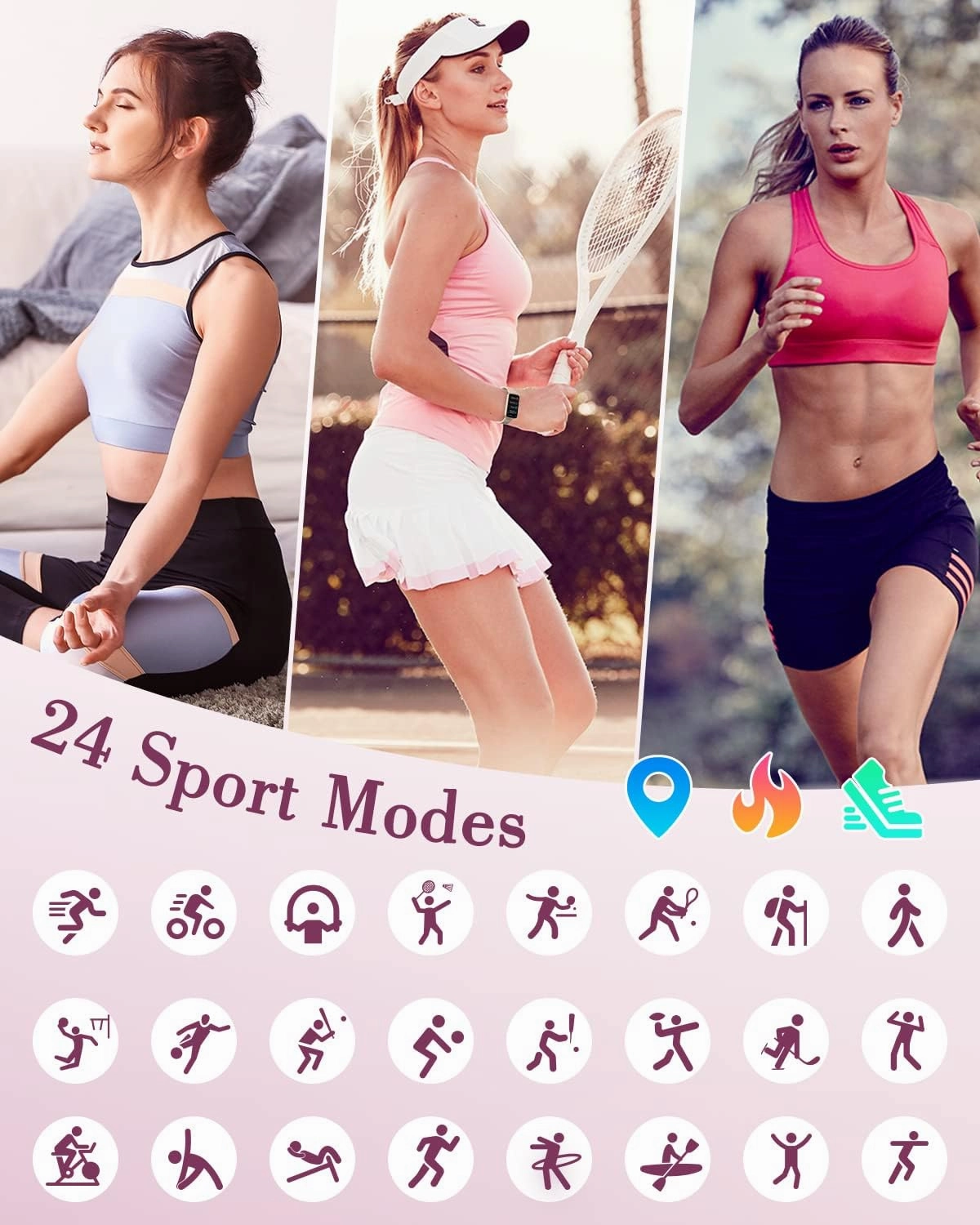 Fitness Watches for Women, LYNN2 Fitness Tracker with Heart Rate Monitor Blood Oxygen/Sleep Tracker Pedometer, Slim Step Tracker Watch for iOS/Android Phones Waterproof (Pink)