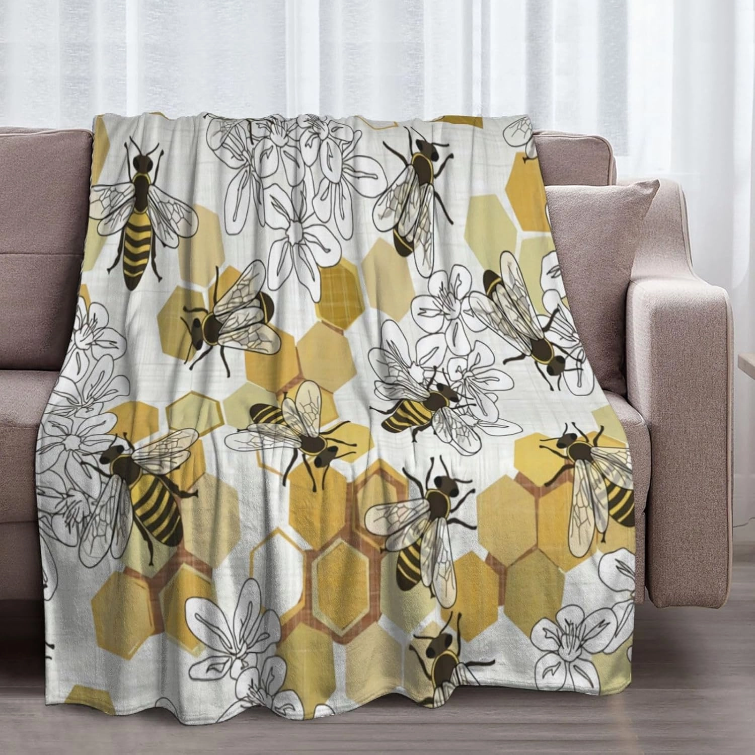 Fleece Throw Blanket for Couch, Sofa, Car, Bed, 60"x50" Cozy Soft Lightweight Fuzzy Flannel Warm Blanket Suitable for All Seasons (Bee)