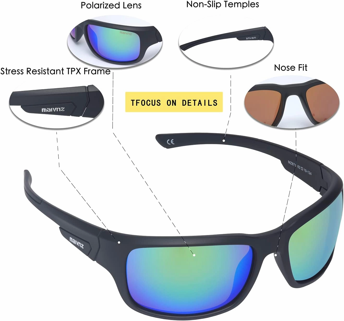 Floating Polarized Fishing Sunglasses for Men UV Protection Fishing Glasses Boating Kayaking Water Sport Glasses