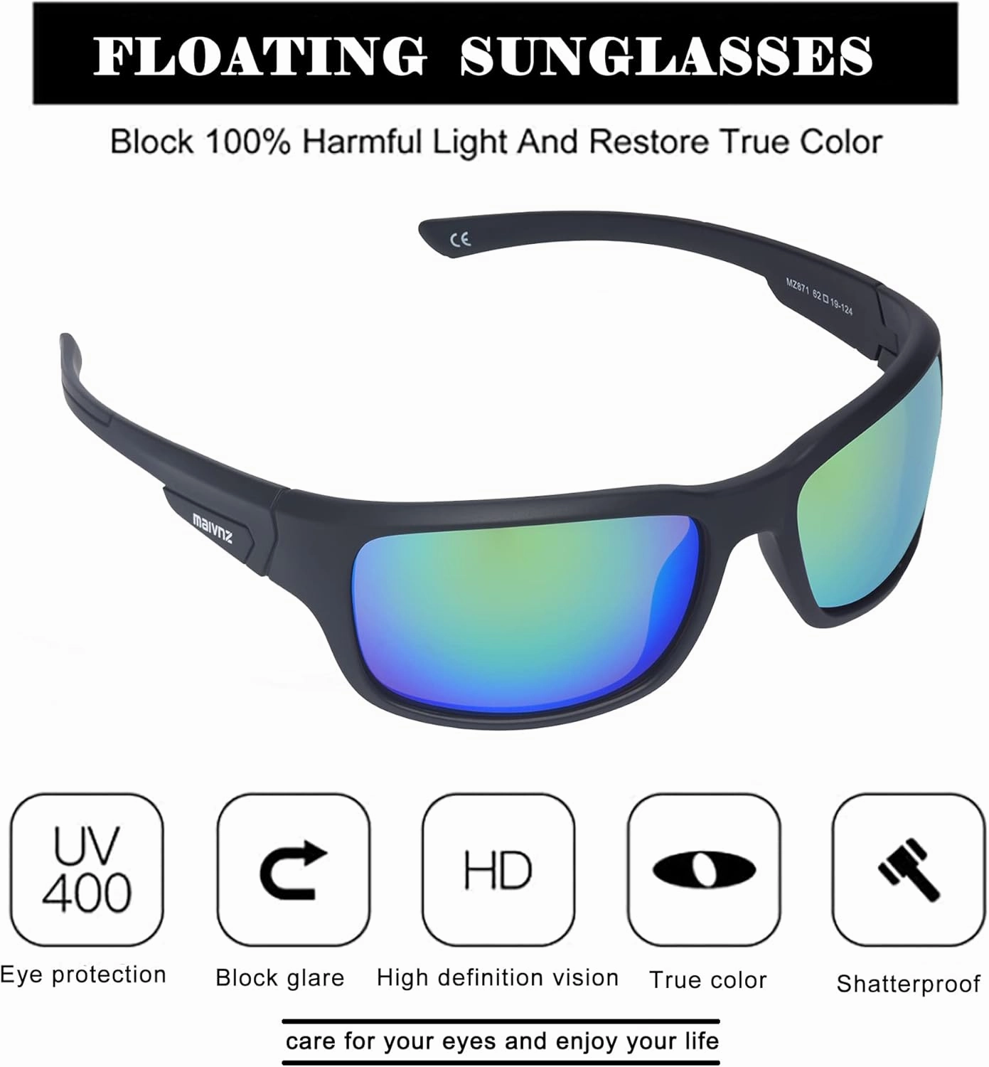 Floating Polarized Fishing Sunglasses for Men UV Protection Fishing Glasses Boating Kayaking Water Sport Glasses
