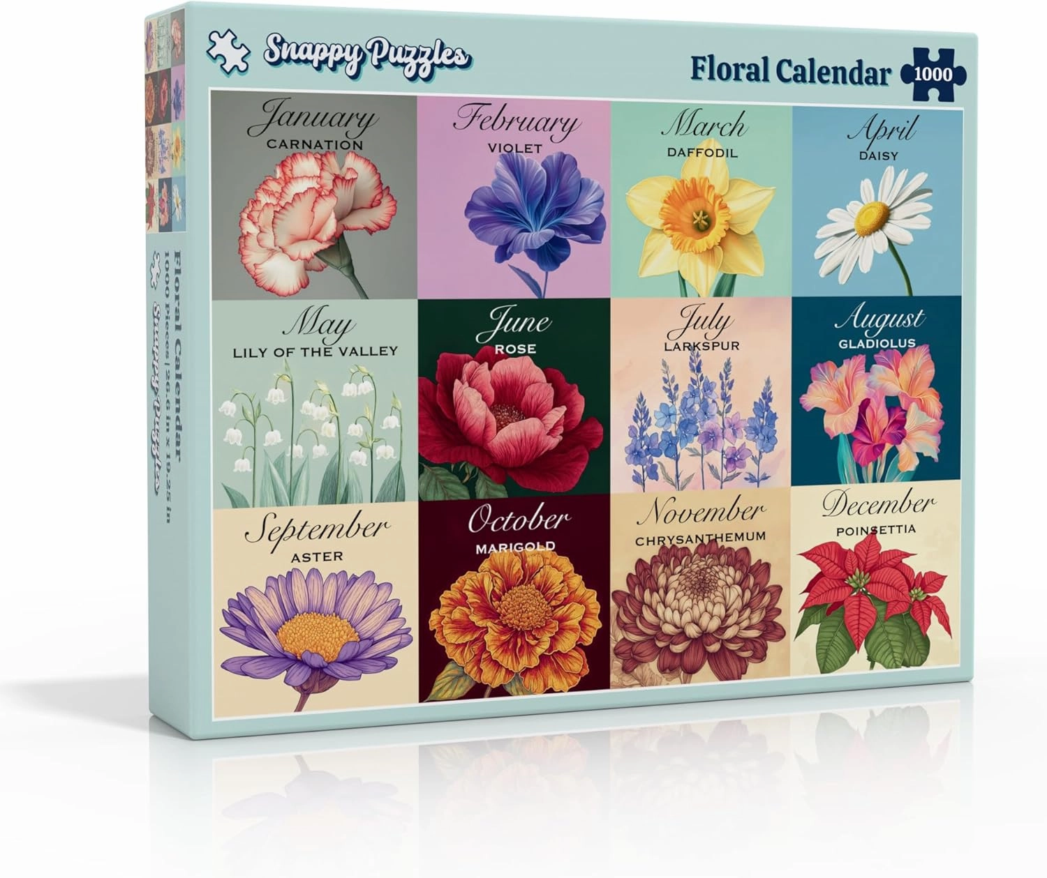 Floral Calendar - 1000-Piece Botanical-Themed Jigsaw Puzzle for Adults | Premium Satin Finish | Made in USA | Fun and Relaxing Challenge