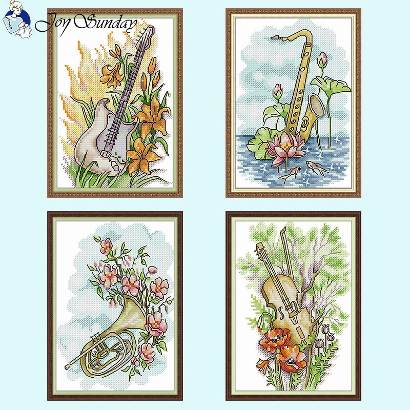 Flower And Musical Instrument cross stitch charts