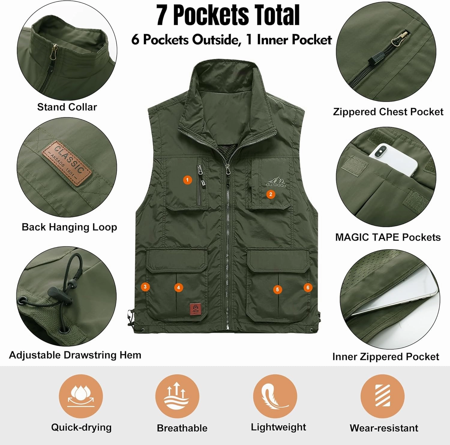Flygo Men's Lightweight Outdoor Travel Work Fishing Vest with Multi-Pockets