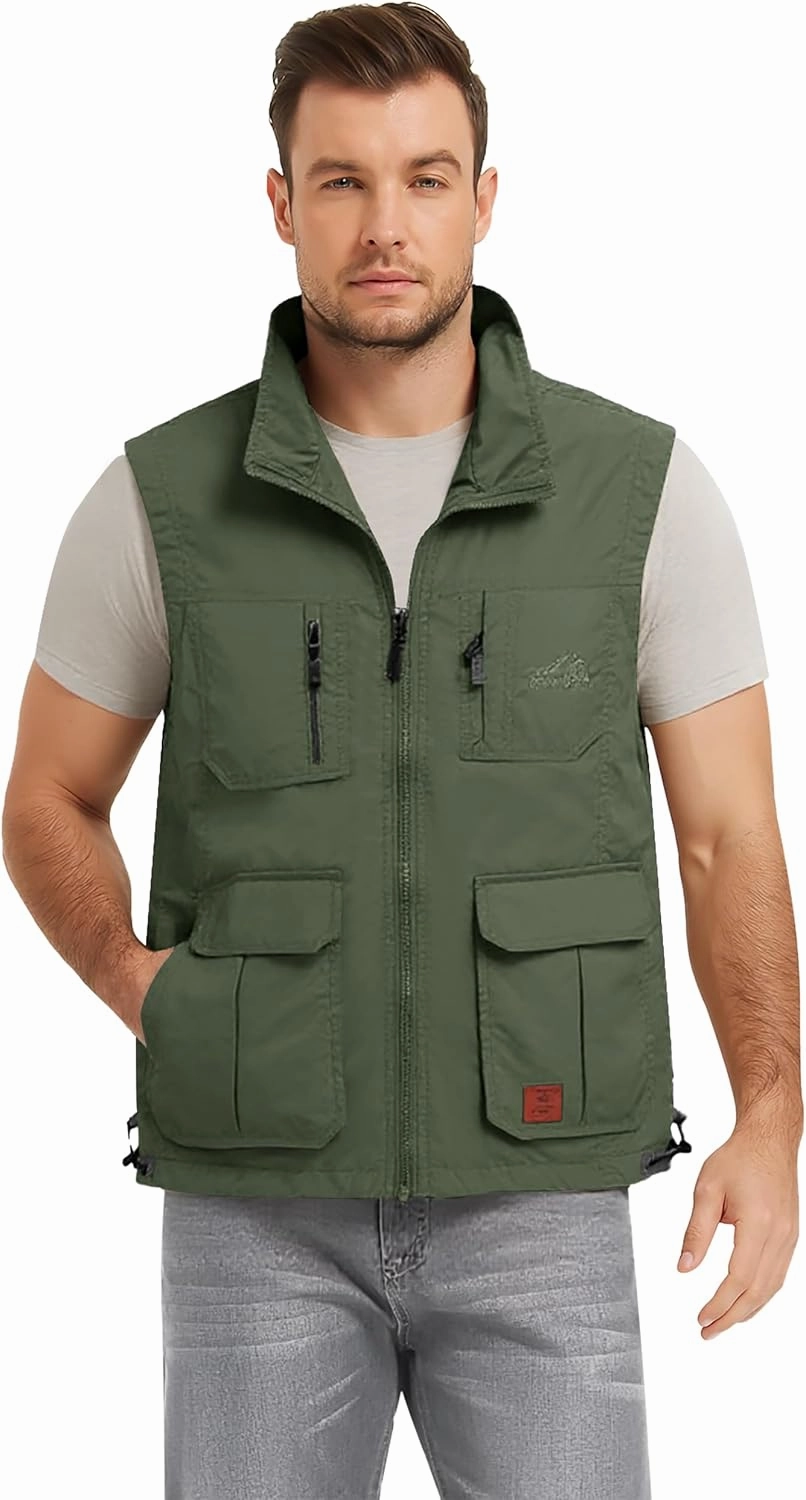 Flygo Men's Lightweight Outdoor Travel Work Fishing Vest with Multi-Pockets