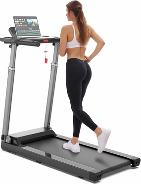 Folding Treadmill with Adjustable Desk & Bluetooth Speaker - Portable, Quiet, and Compact Running Machine for Home Office, Walking, Jogging (300 lbs Capacity)