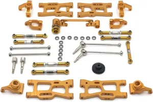 for Wltoys 144010 144002 124017 124019 124018 144001 124007 Metal Kit Drive Shaft Pull Rod for Swing Arm Steering RC Parts Upgrade Replacement RC Car DIY Parts(Yellow)