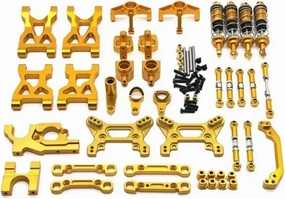 for WLtoys 104072 1/10 RC Car Parts Metal Upgrade for Swing Arm Pull Rod Steering Cup Shock Absorber13 Piece Kit RC Car Repair Kit(Yellow)