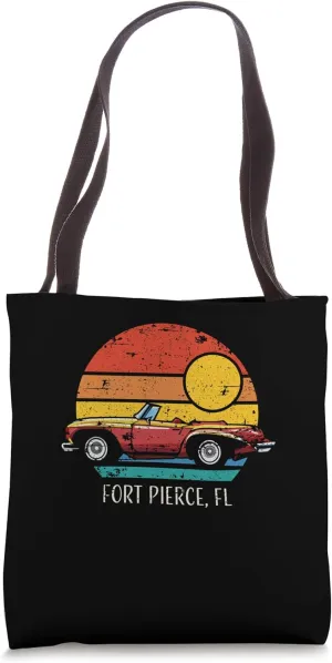 Fort Pierce FL USA Retro Sunset Vintage Style Car Design Tote Bag