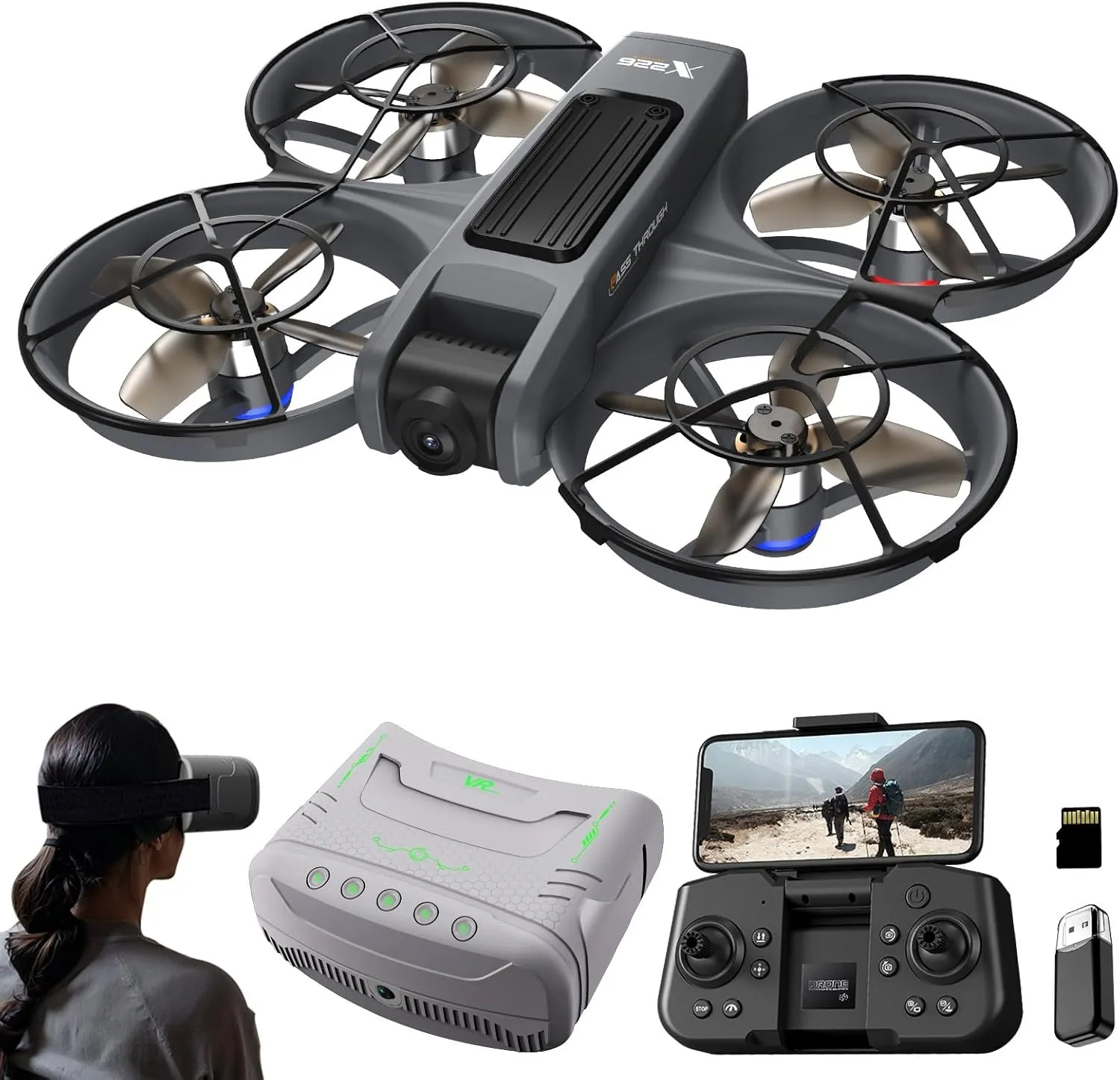 FPV Drone With VR Glasses Brushless Motor And Cool LED Lights Drones 2.4G RC Quadcopter Altitude Hold Obstacle Avoidance For Kids Adults