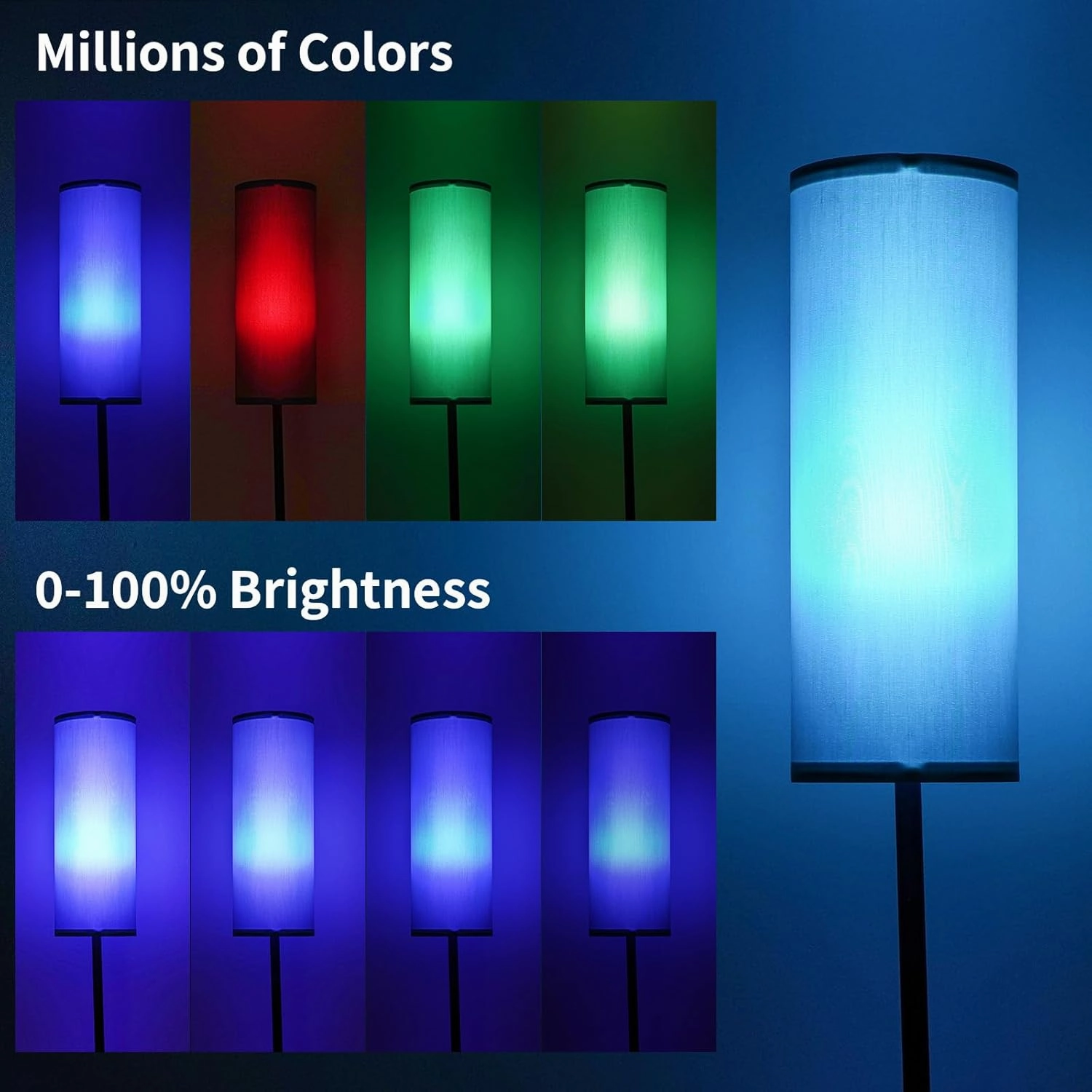 Frideko Floor Lamp for Bedroom, Tall Standing Lamps for Living Room, Modern Corner Floor Lamps for Living Room, 3CCT&Brightness Dimmable, 800 LM, RGB Smart Bulb, Foot Switch, Turquoise Lampshade