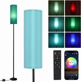 Frideko Floor Lamp for Bedroom, Tall Standing Lamps for Living Room, Modern Corner Floor Lamps for Living Room, 3CCT&Brightness Dimmable, 800 LM, RGB Smart Bulb, Foot Switch, Turquoise Lampshade