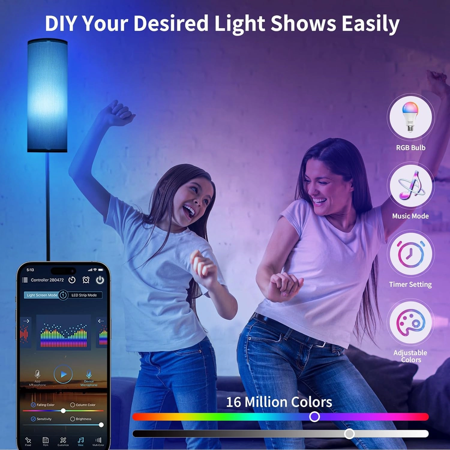 Frideko Floor Lamp for Bedroom, Tall Standing Lamps for Living Room, Modern Corner Floor Lamps for Living Room, 3CCT&Brightness Dimmable, 800 LM, RGB Smart Bulb, Foot Switch, Turquoise Lampshade