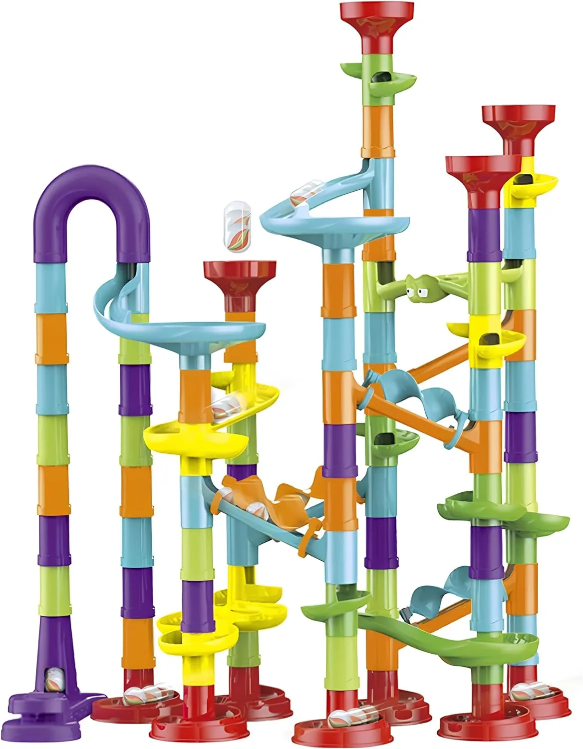 Fun Time 113 Piece Marble Run Compact Maze Construction Set, STEM Learning Toy, Educational and Fun Building Block Toy for Boys and Girls Ages 3 Years and Up